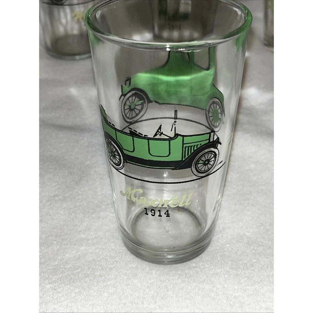 VTG Hazel Atlas Glass Cocktail Shaker & Lid And 4 Glasses Classic Car Designs - Picture 6 of 14